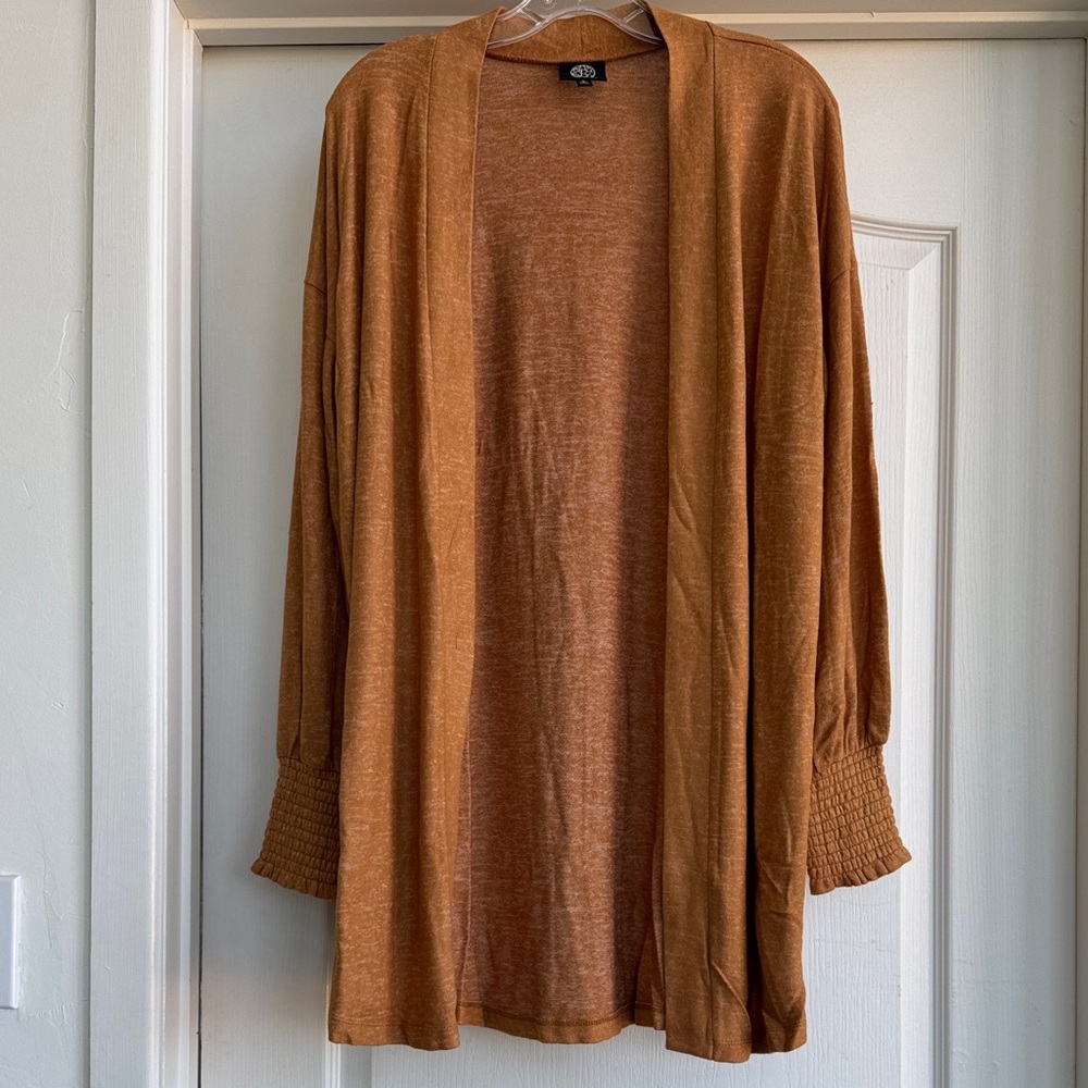 Bobeau Smocked Long Sleeve Cardigan